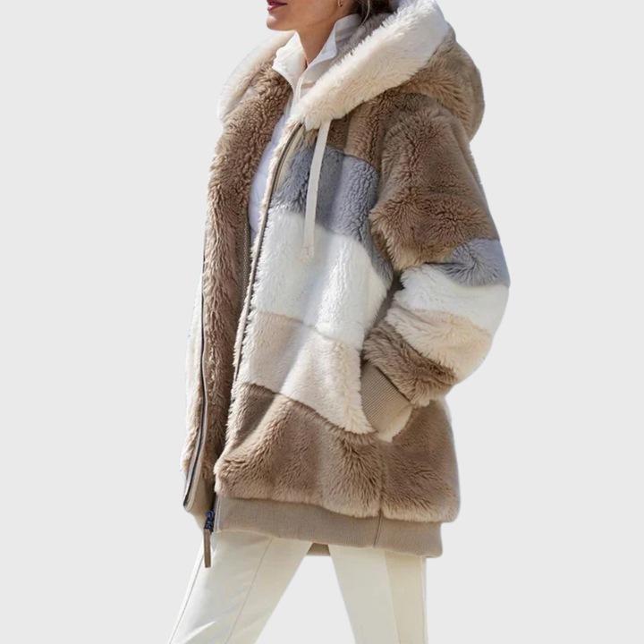 Damen Wintermantel elegant für den Herbst in Brown Stripes