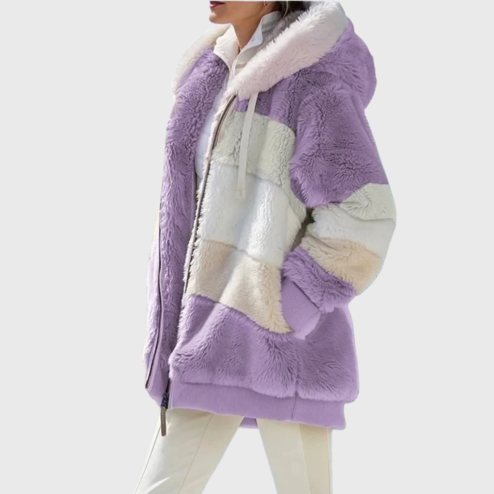 Damen Wintermantel elegant für den Herbst in Purple Stripes