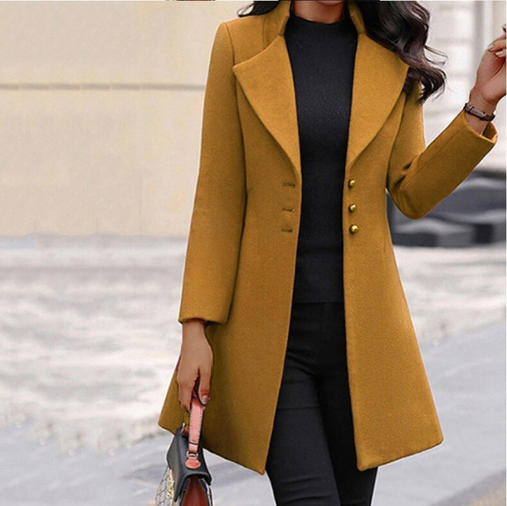 Damen Wintermantel warm elegant für den Herbst in Gelb