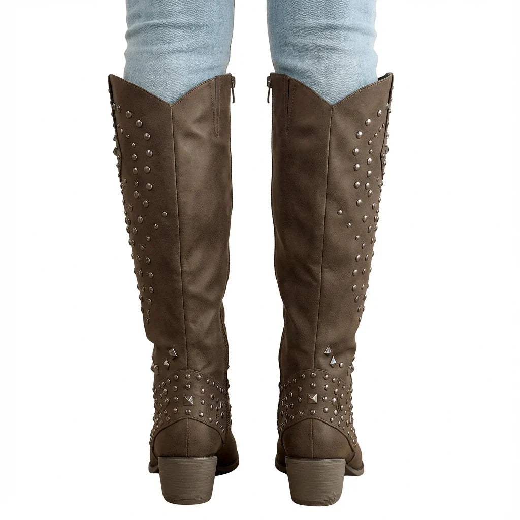 Damen Winterstiefel Western-Stil mit Spitzschuh Nieten (5)