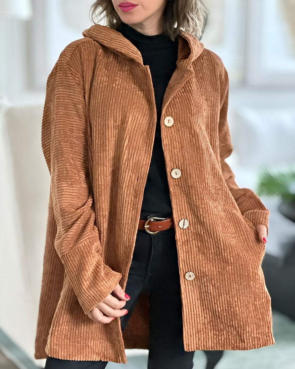 Dezente lange Strickjacke für Damen elegant in Khaki