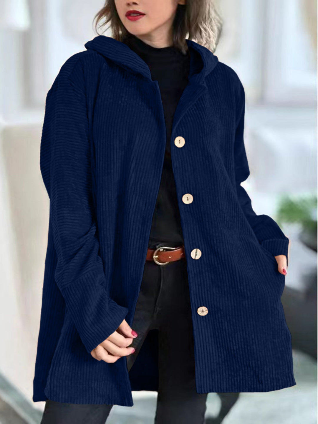 Dezente lange Strickjacke für Damen elegant in Marineblau