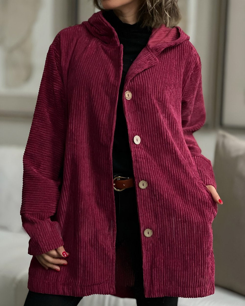Dezente lange Strickjacke für Damen elegant in Rot