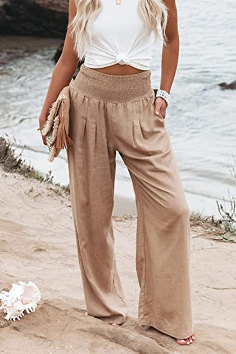 Edda Weite Leinenhose mit elastischem Smok-Bund Foto 1
