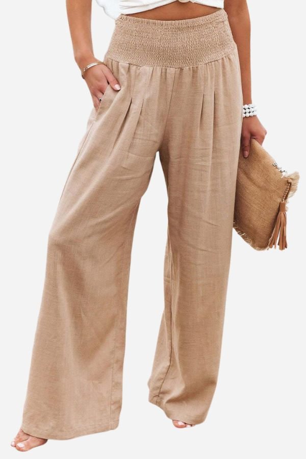 Edda Weite Leinenhose mit elastischem Smok-Bund Foto 3