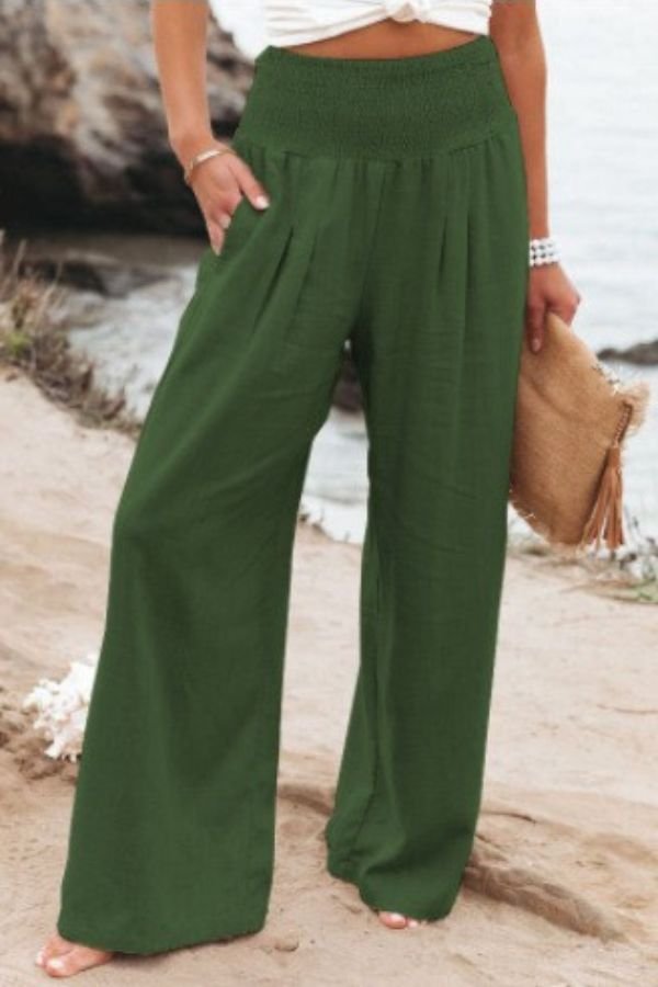 Edda Weite Leinenhose mit elastischem Smok-Bund Foto 6
