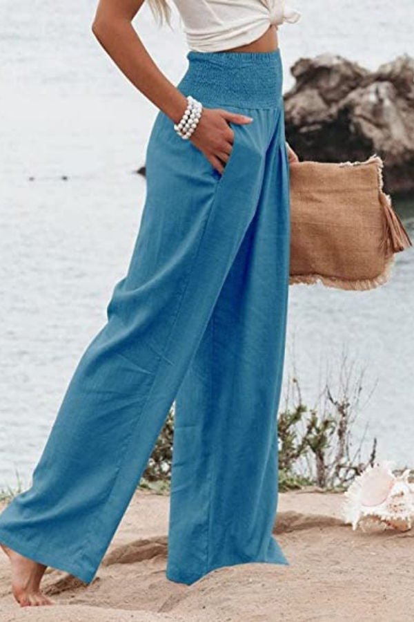 Edda Weite Leinenhose mit elastischem Smok-Bund Foto 7