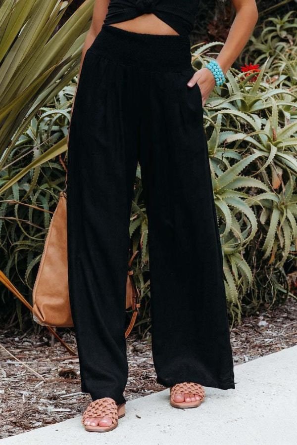 Edda Weite Leinenhose mit elastischem Smok-Bund Foto 8