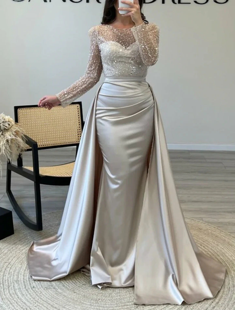 Eldrid Abendkleid mit Perlenoberteil und Satinrock Foto 6