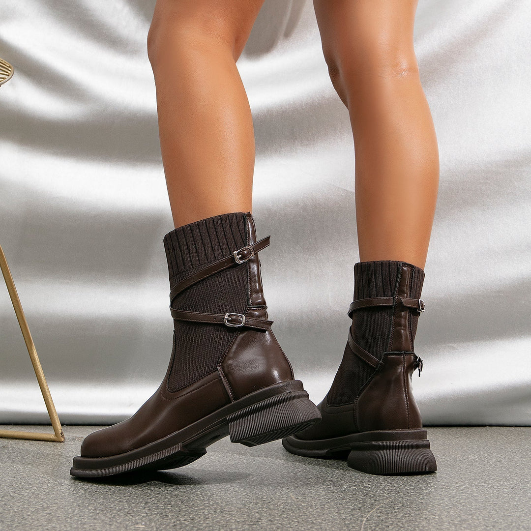 Elegante Damen Stiefeletten mit Wickelriemen und hohem Absatz (4)