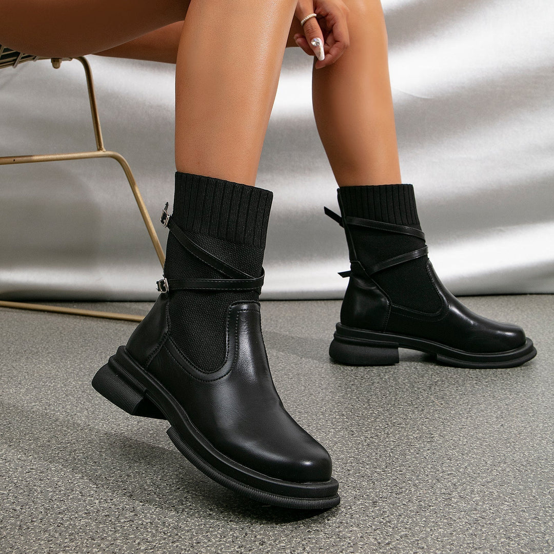 Elegante Damen Stiefeletten mit Wickelriemen und hohem Absatz (6)