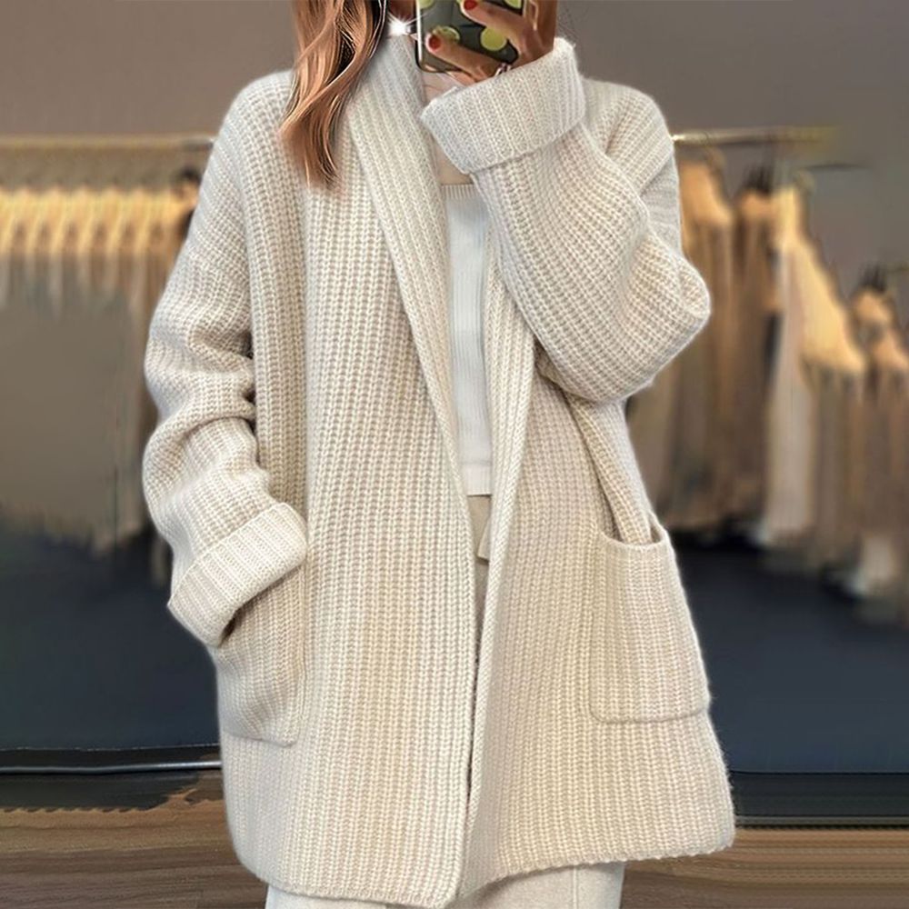 Elegante Damen Strickjacke Langarm Basics in Weiß