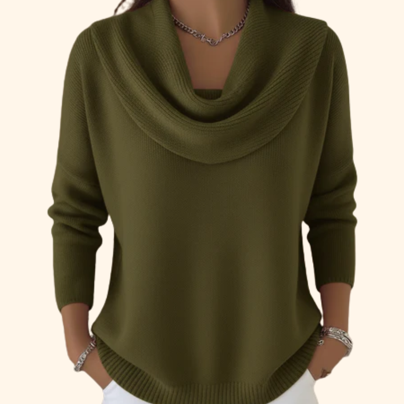 Elegante Damen Strickjacke mit drapierten Wasserfallkragen in Grün