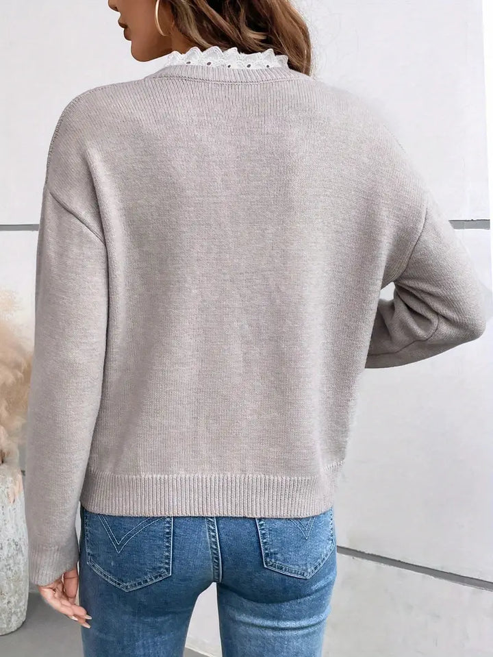 Eleganter Damen Sweatshirt mit Spitze (5)