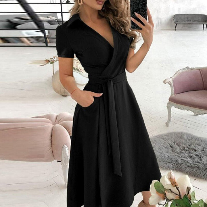 Elegantes Damen Kleid zum Wickeln mit A-Linie in Schwarz-1