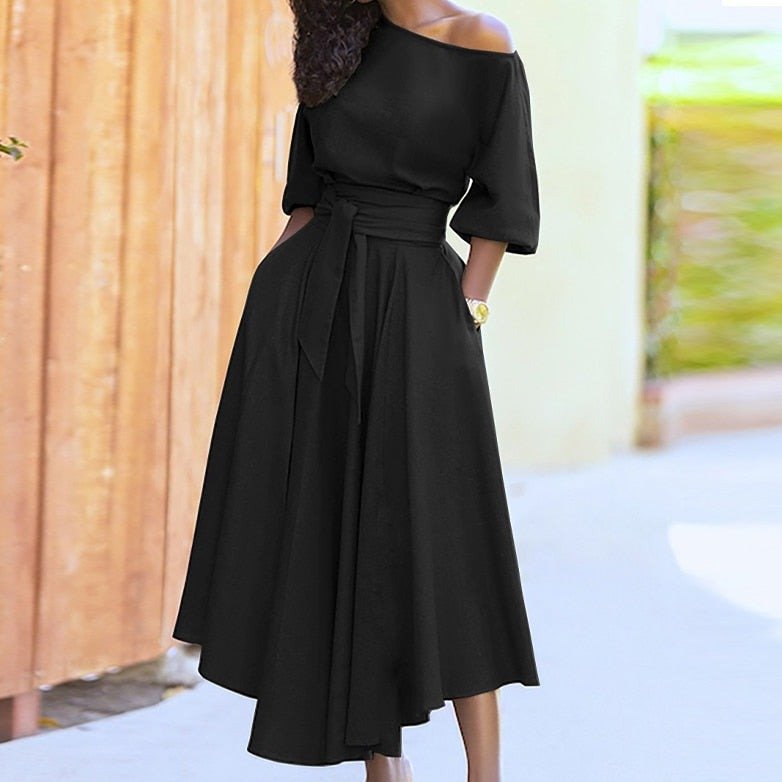 Elegantes Damen Kleid zum Wickeln mit A-Linie in Schwarz
