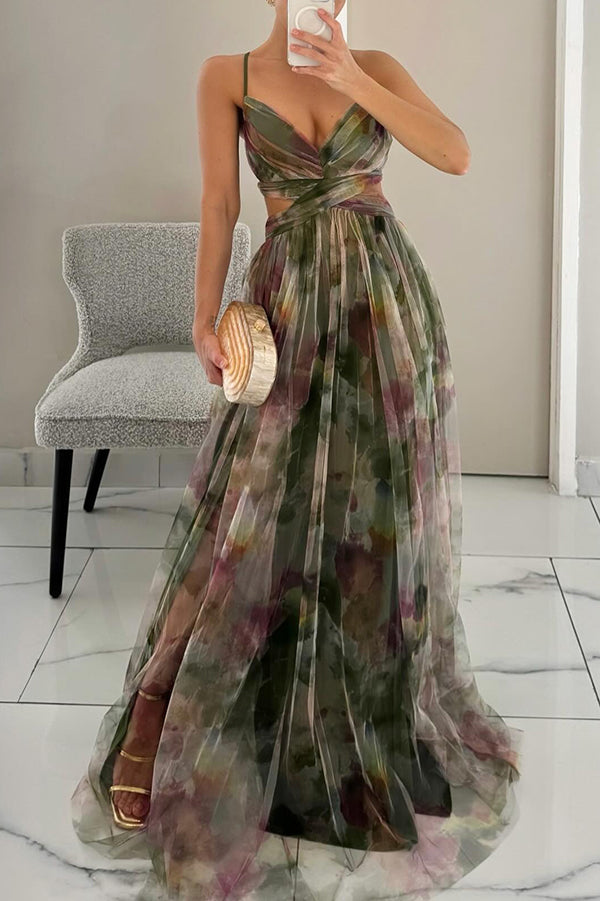 Elin Romantisches Chiffon-Maxikleid mit Blumenprint und Trägern Foto 7