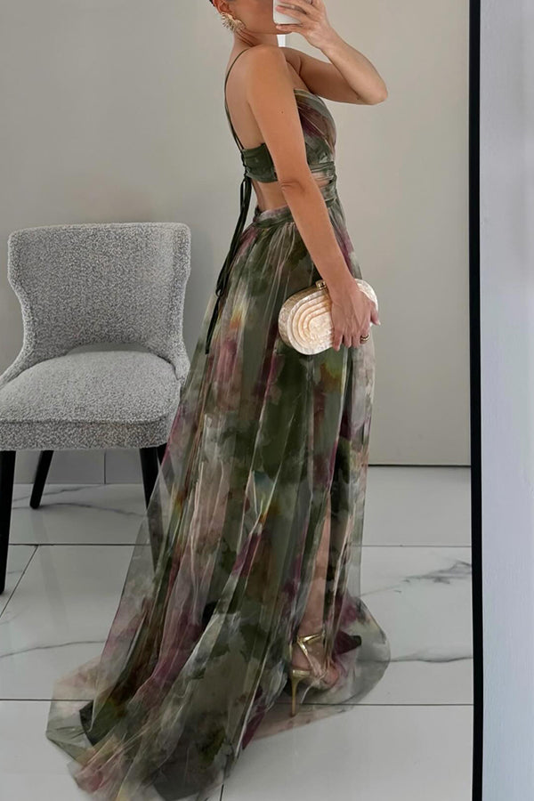 Elin Romantisches Chiffon-Maxikleid mit Blumenprint und Trägern Foto 8