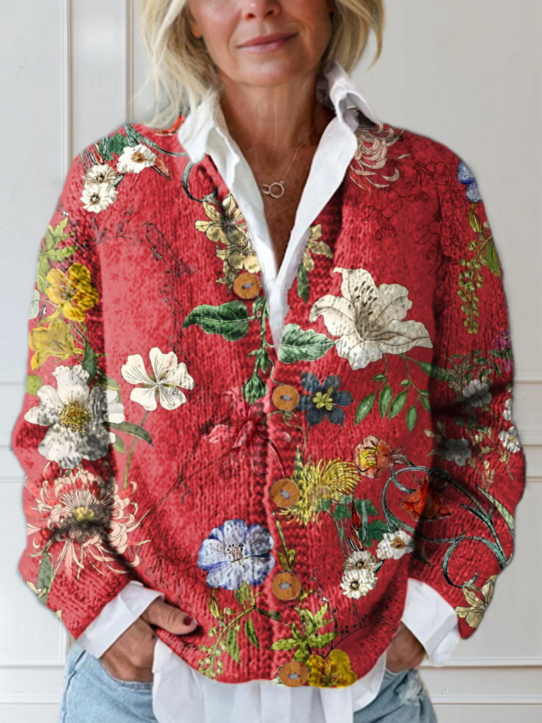 Fokje Cardigan-Pullover mit Vintage-Blumenmuster Foto 1