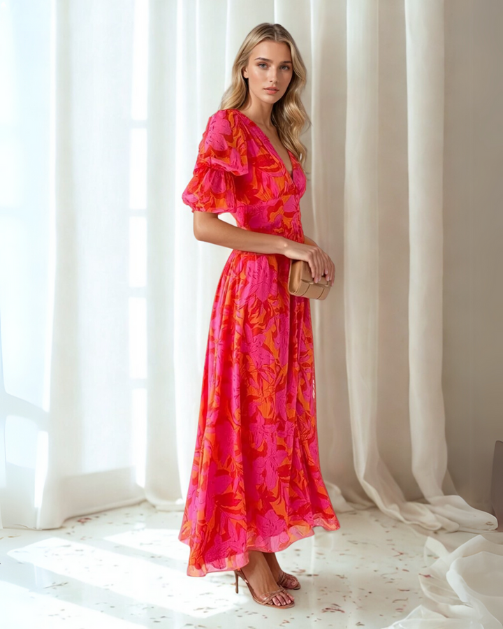 Gesa Florales Maxikleid mit V-Ausschnitt und Volantärmeln Foto 1