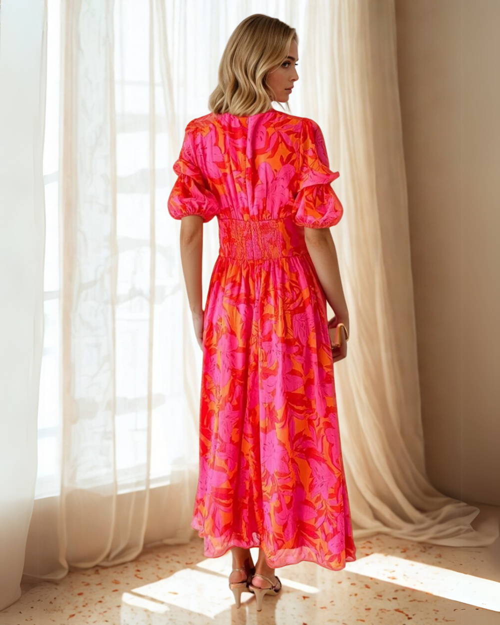 Gesa Florales Maxikleid mit V-Ausschnitt und Volantärmeln Foto 2