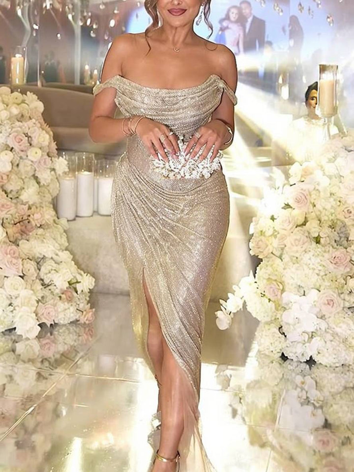 Inger Schulterfreies Glitzer-Abendkleid mit Beinschlitz Foto 5