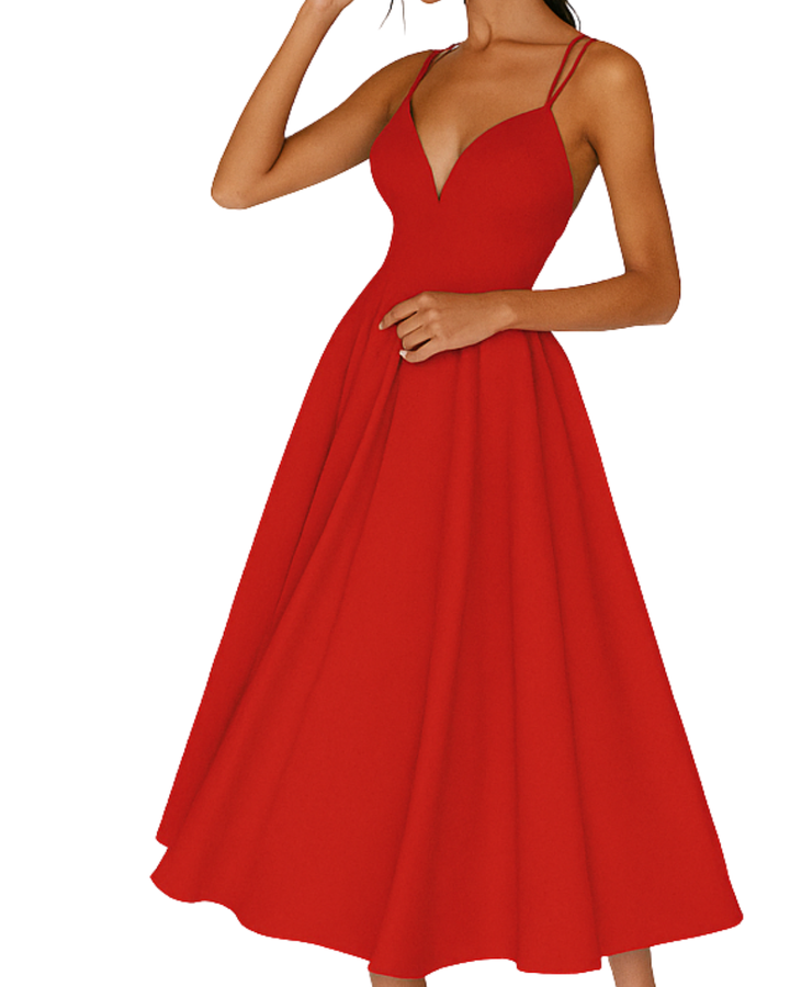 Johanna Schlichtes Trägerkleid für Hochzeitsgäste in Midi-Länge Foto 3