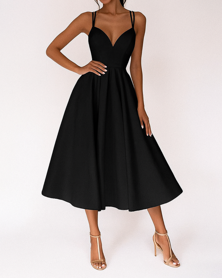 Johanna Schlichtes Trägerkleid für Hochzeitsgäste in Midi-Länge Foto 4