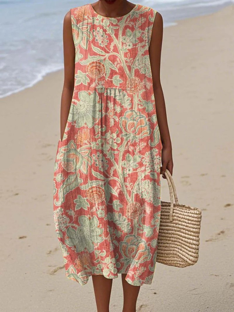 Kaja Leichtes Strandkleid mit korallfarbenem Blätterdessin Foto 1