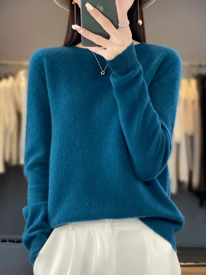 Klassische Damen Strickjacke mit Rundhals in Dunkelblau