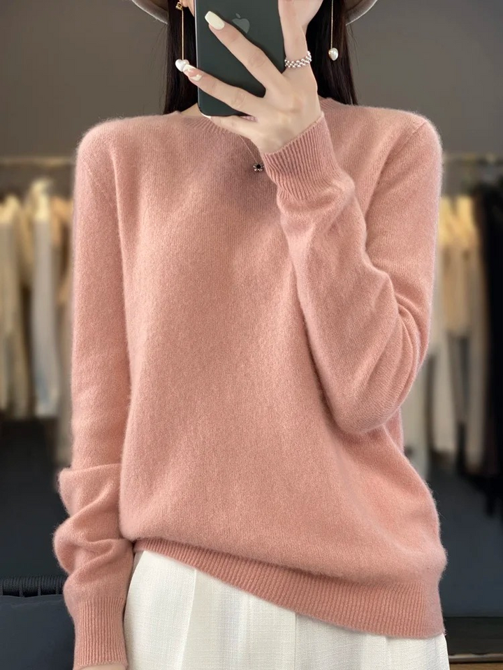 Klassische Damen Strickjacke mit Rundhals in Hellrosa