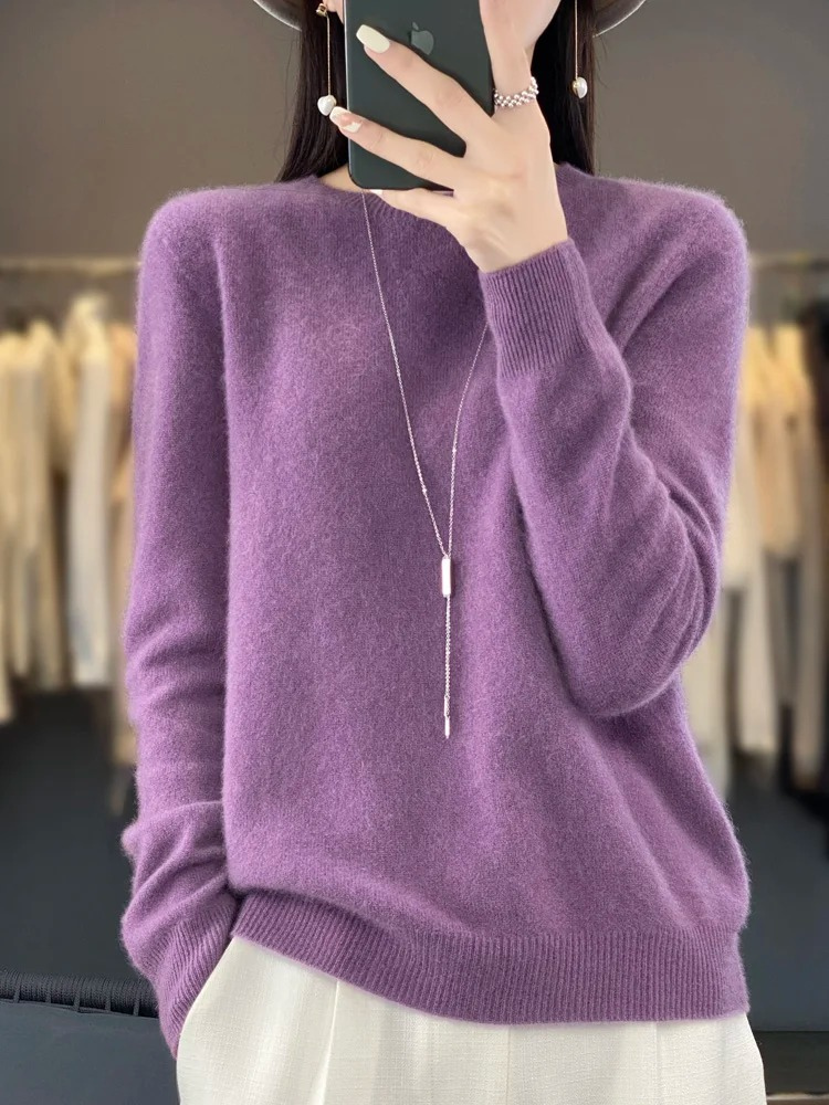 Klassische Damen Strickjacke mit Rundhals in Hellviolett