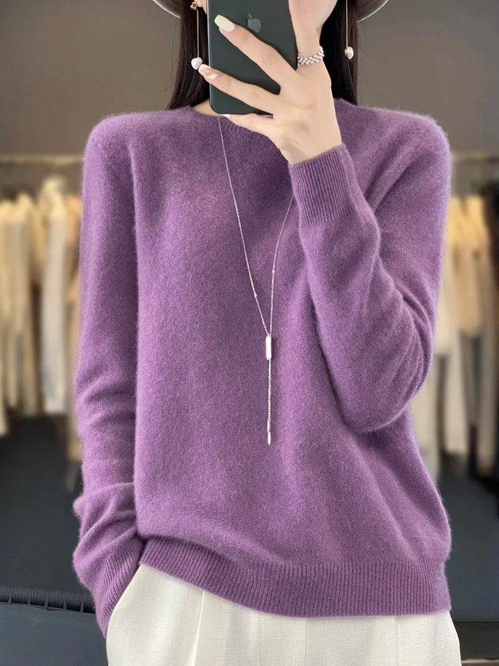 Klassische Damen Strickjacke mit Rundhals in Hellviolett