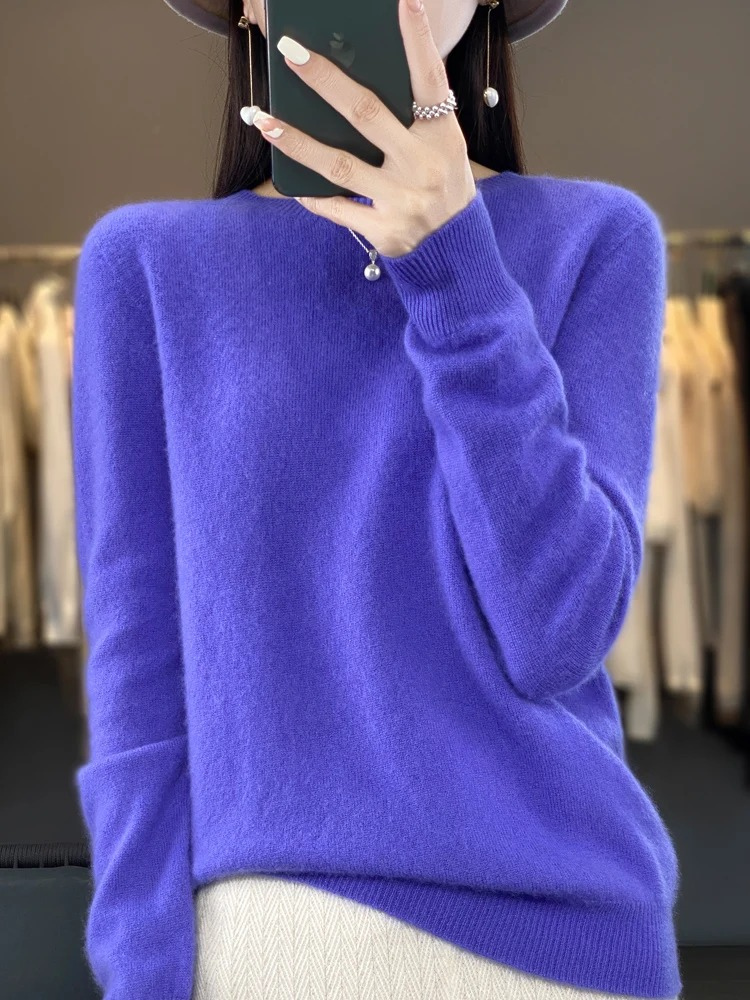 Klassische Damen Strickjacke mit Rundhals in Lila