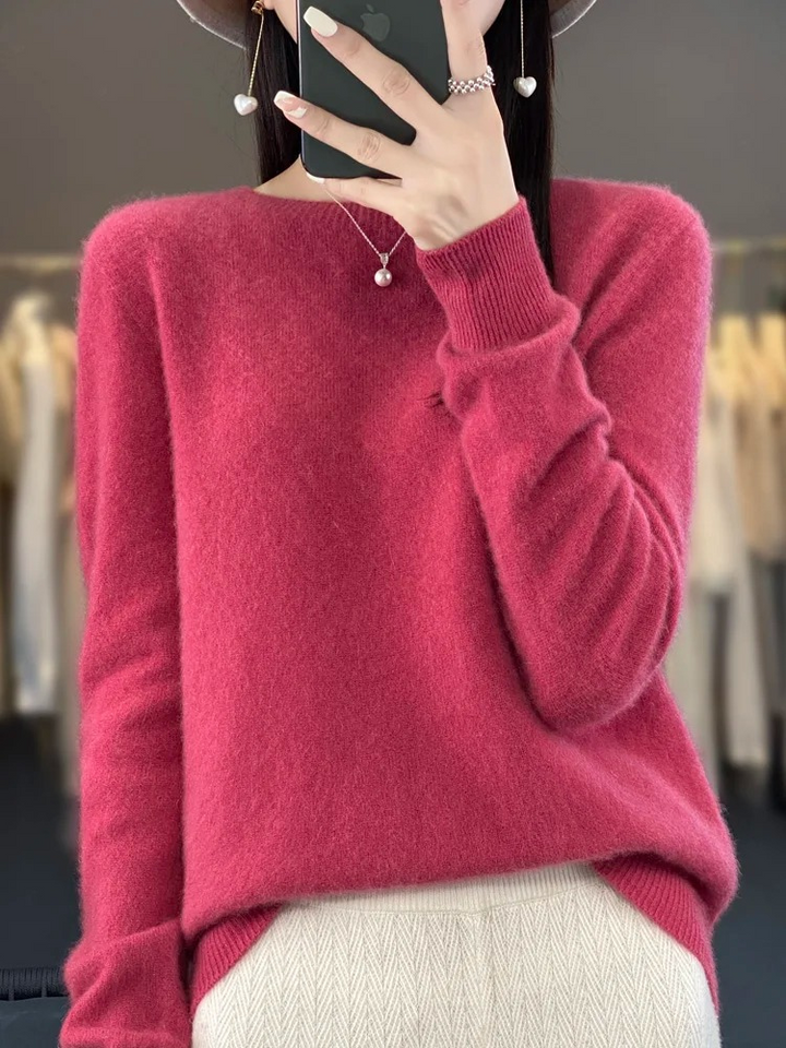 Klassische Damen Strickjacke mit Rundhals in Rosa