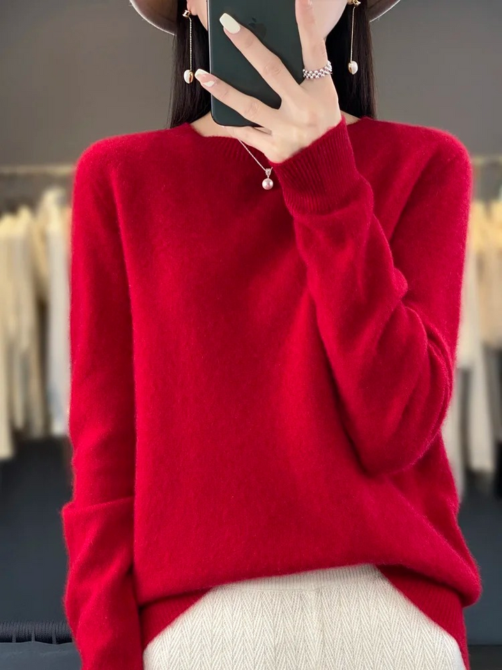 Klassische Damen Strickjacke mit Rundhals in Rot