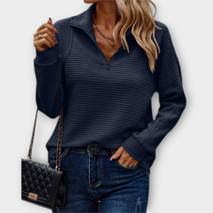 Komfortable Damen Strickjacke mit V-Ausschnitt und Reißverschluss in Blau