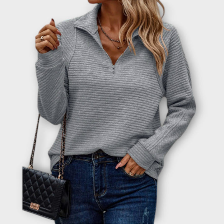 Komfortable Damen Strickjacke mit V-Ausschnitt und Reißverschluss in Grau