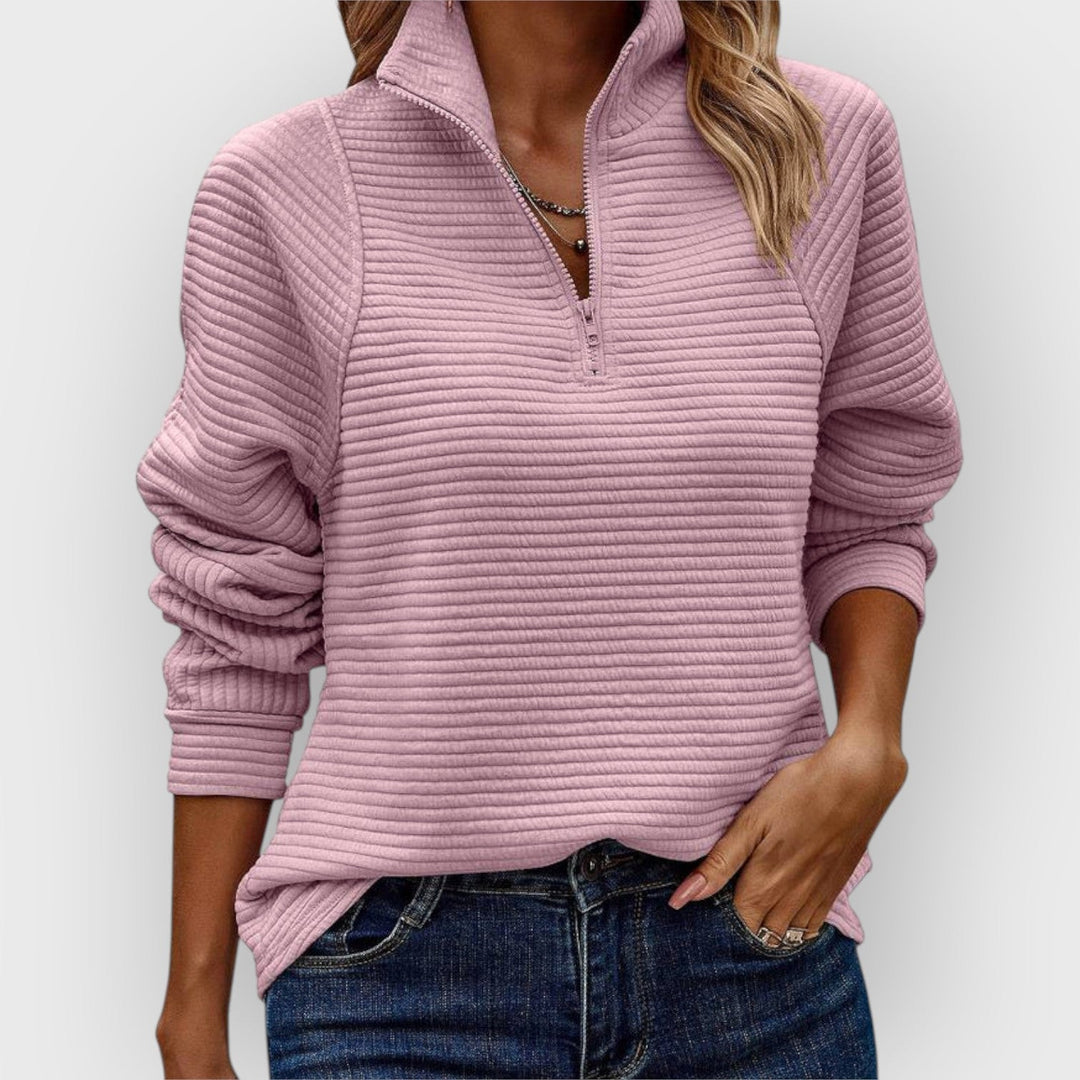 Komfortable Damen Strickjacke mit V-Ausschnitt und Reißverschluss in Hellrosa