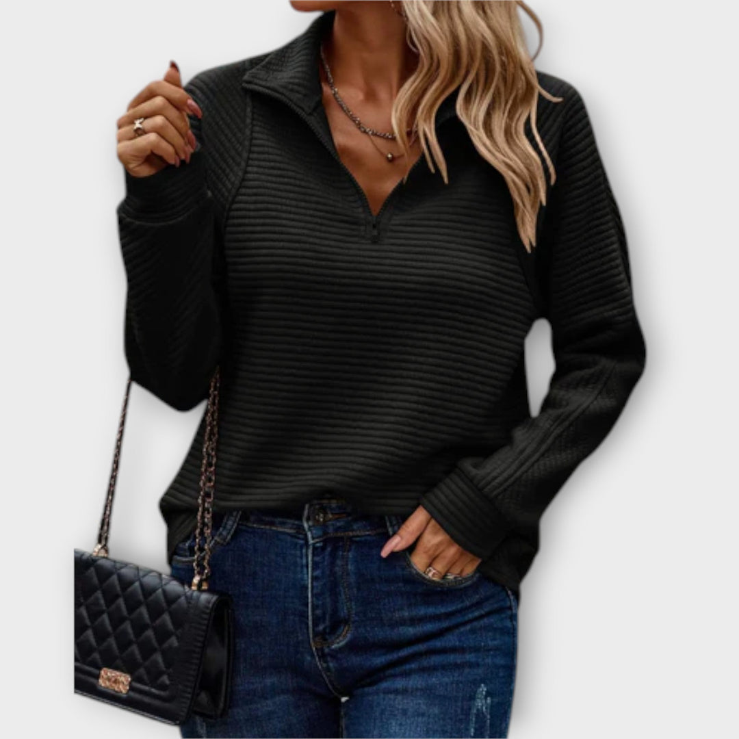 Komfortable Damen Strickjacke mit V-Ausschnitt und Reißverschluss in Schwarz