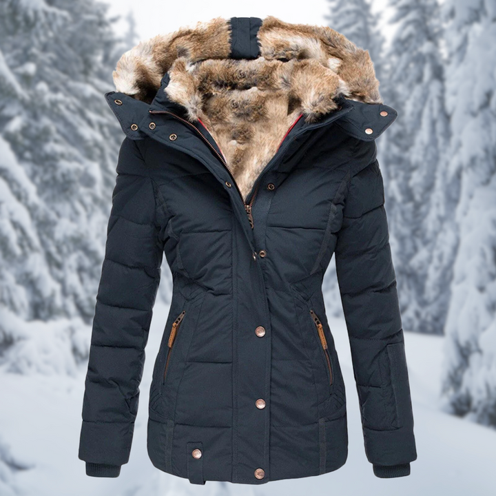 Lange warme Herbstjacke für Damen in Blau