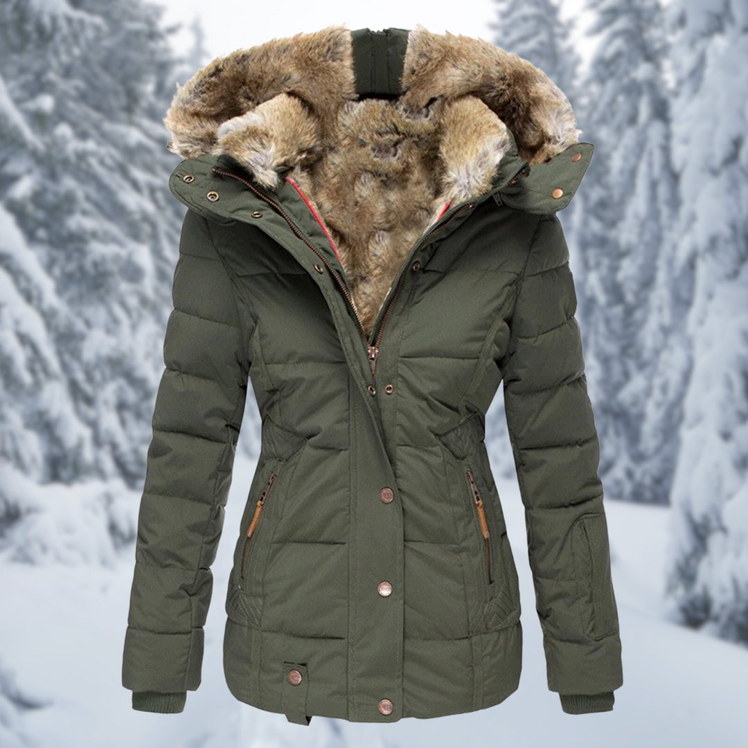 Lange warme Herbstjacke für Damen in Grün