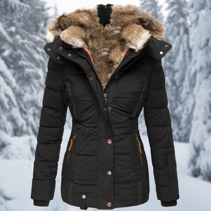 Lange warme Herbstjacke für Damen in Schwarz 1