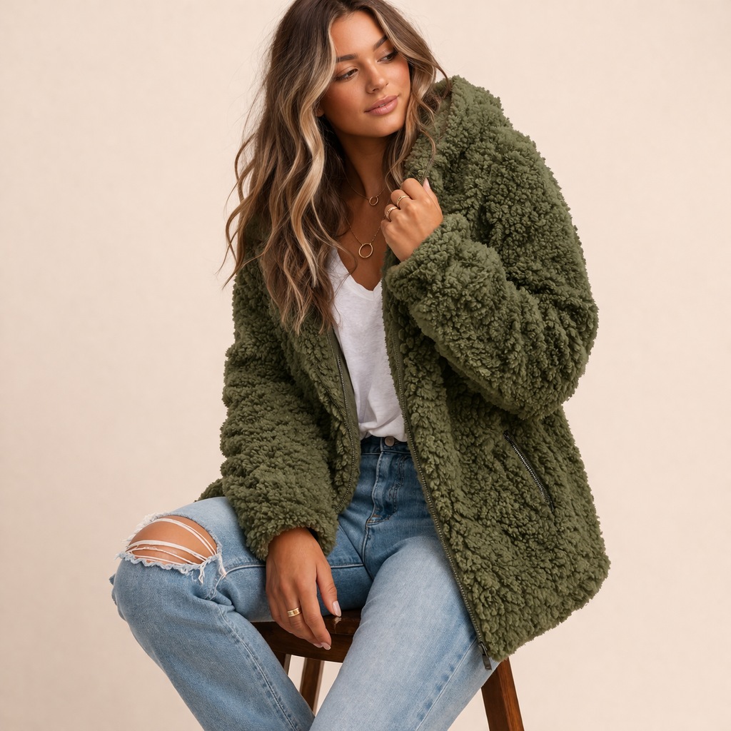 Lange Winterjacke für Damen im Oversized-Stil in Grün