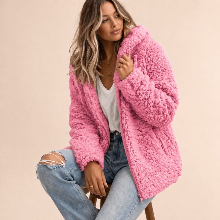 Lange Winterjacke für Damen im Oversized-Stil in Rosa
