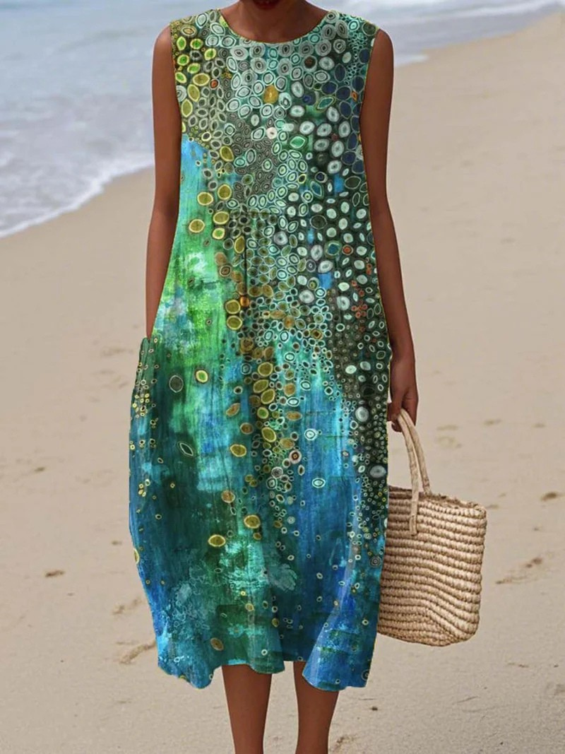 Lene Strandkleid mit kunstvollem Mosaik-Dessin in Blaugrün Foto 1