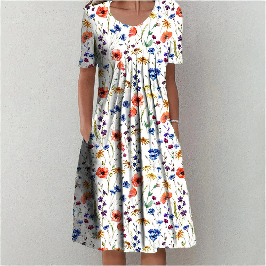 Malin Buntes Blumen-Sommerkleid mit V-Ausschnitt in Midi-Länge Foto 1