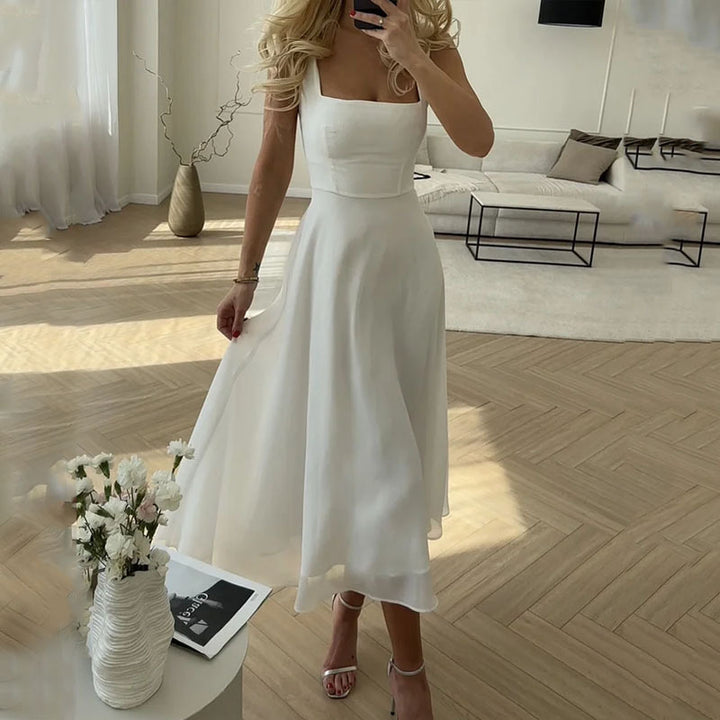 Nele Modernes Midikleid mit Karree-Ausschnitt für Hochzeitsgäste Foto 1