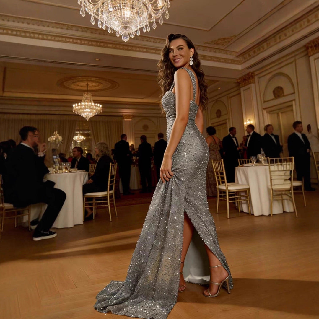 Oline Pailletten-Abendkleid One-Shoulder mit Beinschlitz Foto 4