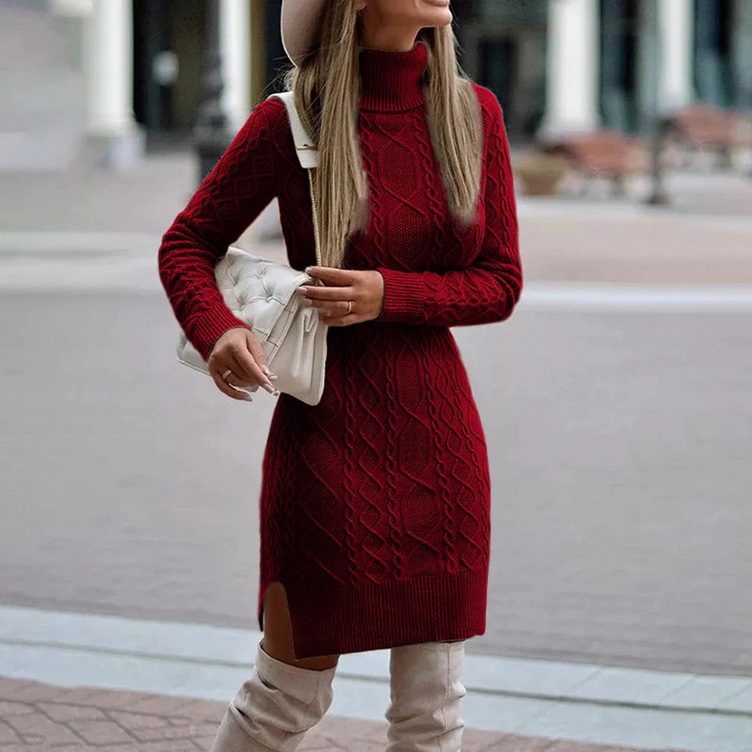 Oline Zopfmuster-Strickkleid mit Rollkragen in Bordeaux Foto 1